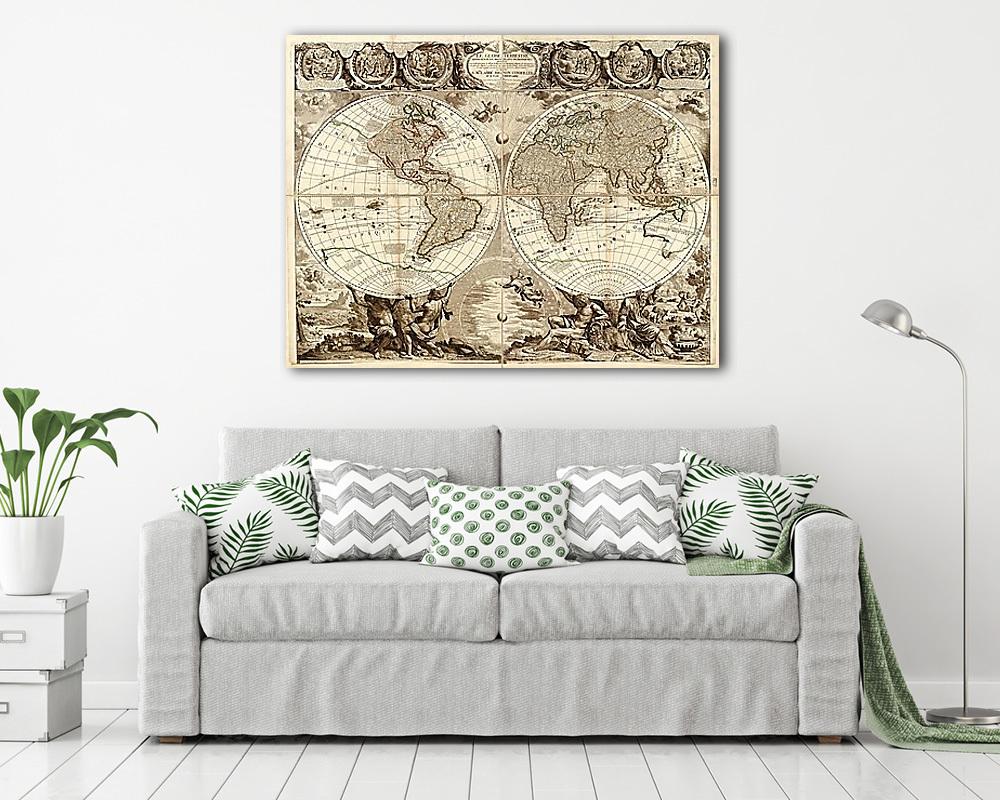 Antik világtérkép (többrészes kép) - vászonkép, falikép otthonra és irodába