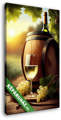 Egy pohár bor, szőlő és hordó 4. - vászonkép 3D látványterv