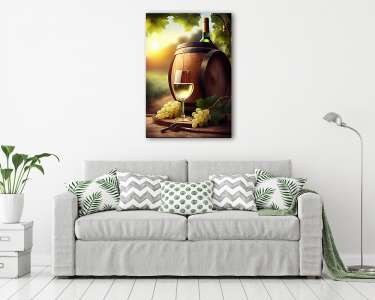 Egy pohár bor, szőlő és hordó 4. (vászonkép) - vászonkép, falikép otthonra és irodába