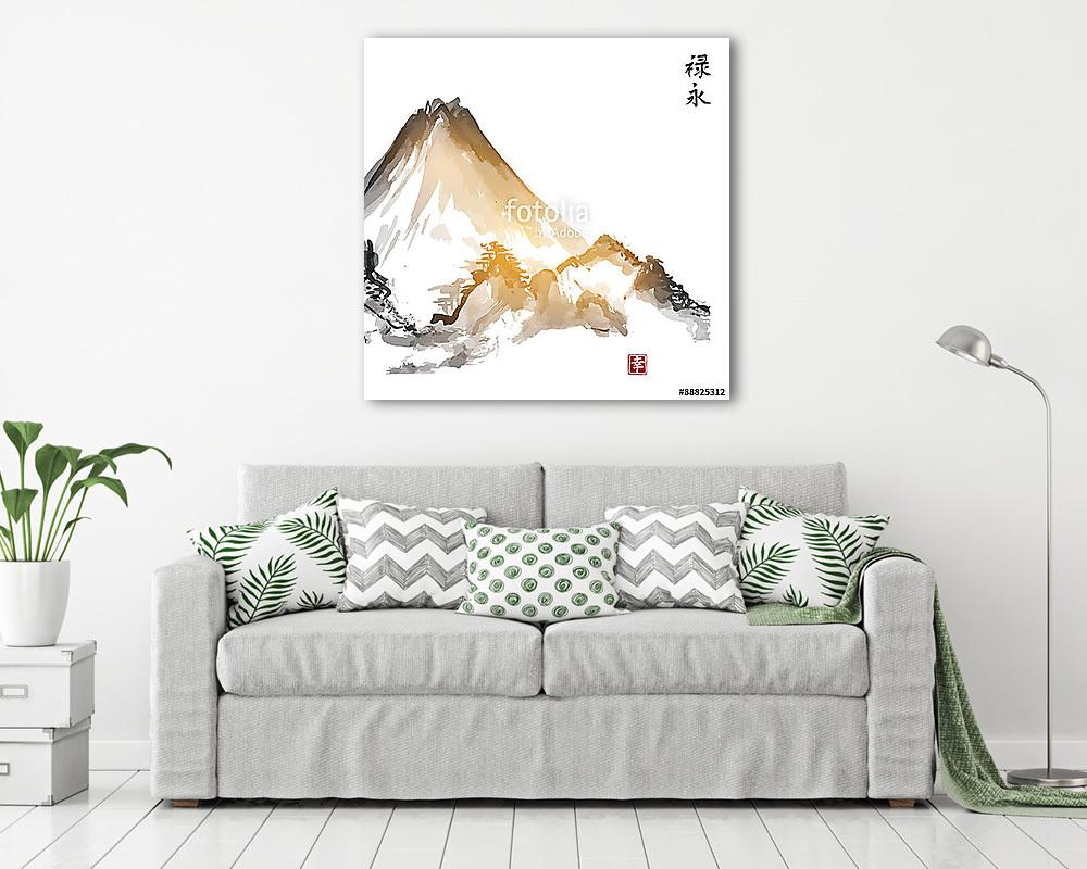 Hegyek kézzel festett tintával  (bögre) - vászonkép, falikép otthonra és irodába