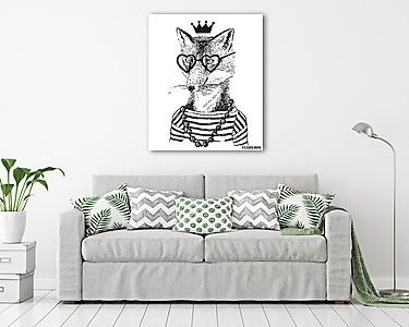 Kézzel rajzolt fennec öltözött hipster stílusban (vászonkép) - vászonkép, falikép otthonra és irodába