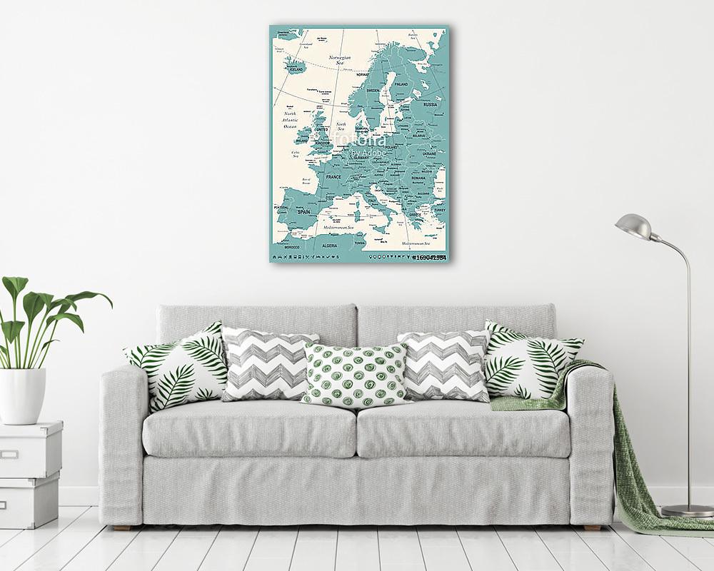 Európa térkép - vintage vektoros illusztráció - vászonkép, falikép vásárlás Európa térkép - vintage vektoros illusztráció (vászonkép) - vászonkép, falikép otthonra és irodába