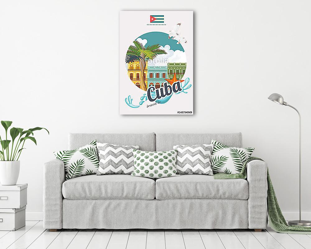 Kuba látványosság és látnivalók - utazási képeslap fogalom. Vect - vászonkép, falikép vásárlás Kuba látványosság és látnivalók - utazási képeslap fogalom. Vect (poszter) - vászonkép, falikép otthonra és irodába