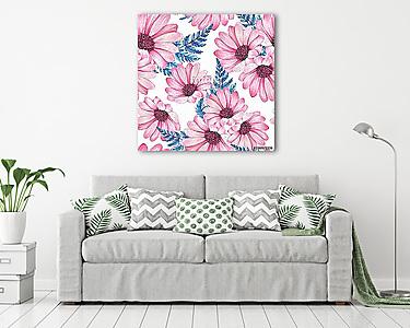 Floral seamless pattern 3. Watercolor pink flowers. (vászonkép) - vászonkép, falikép otthonra és irodába