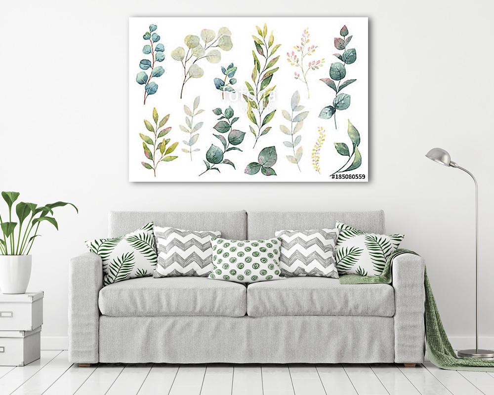 Hand drawn vector watercolor set of herbs, wildflowers and spice (fotótapéta) - vászonkép, falikép otthonra és irodába