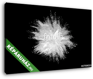 Freeze motion of white powder explosions isolated on black background - vászonkép 3D látványterv