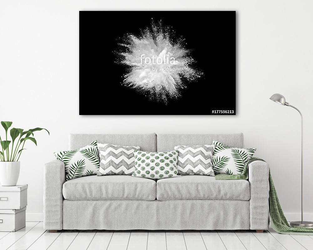 Freeze motion of white powder explosions isolated on black background (többrészes kép) - vászonkép, falikép otthonra és irodába