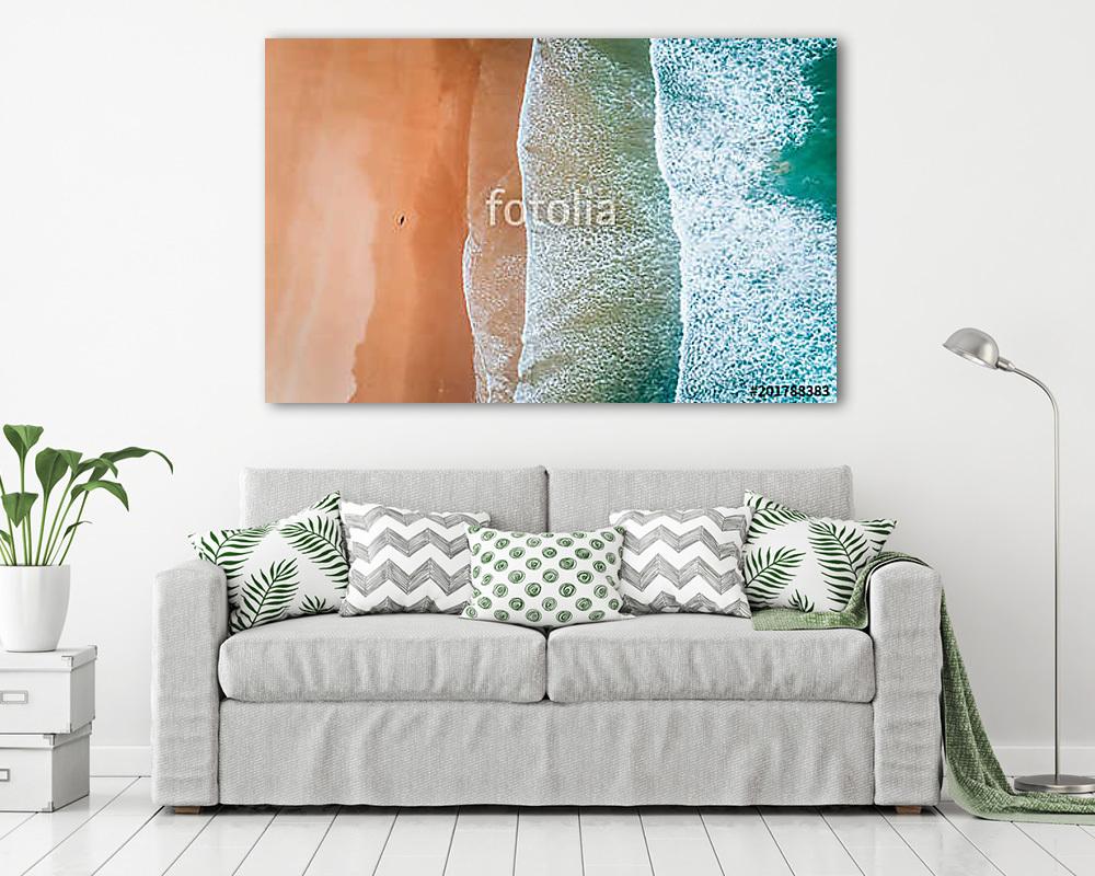 Aerial view of a man walking along a beach in Asturias (vászonkép) - vászonkép, falikép otthonra és irodába