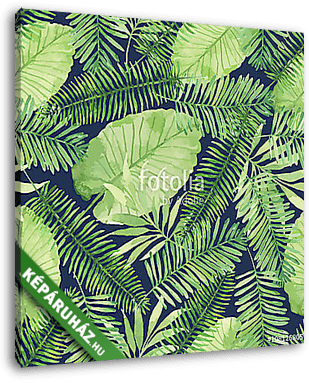 Trópusi zökkenőmentes mintázat levelekkel. Akvarell háttér - vászonkép 3D látványterv