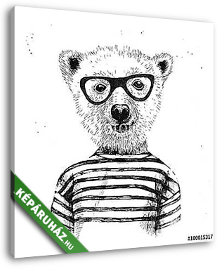 Kézzel rajzolt öltözött hipster medve illusztrációja   - vászonkép 3D látványterv
