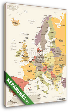Európa térkép - Vintage vektoros illusztráció - vászonkép 3D látványterv