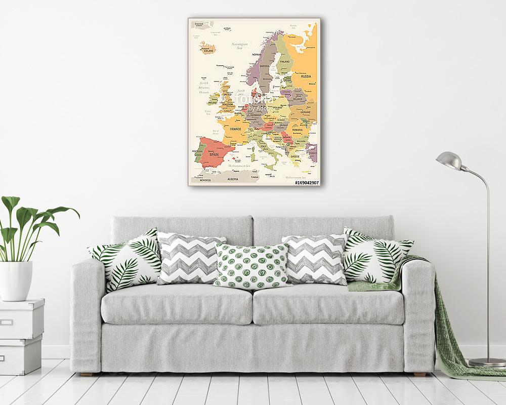 Európa térkép - Vintage vektoros illusztráció (vászonkép) - vászonkép, falikép otthonra és irodába