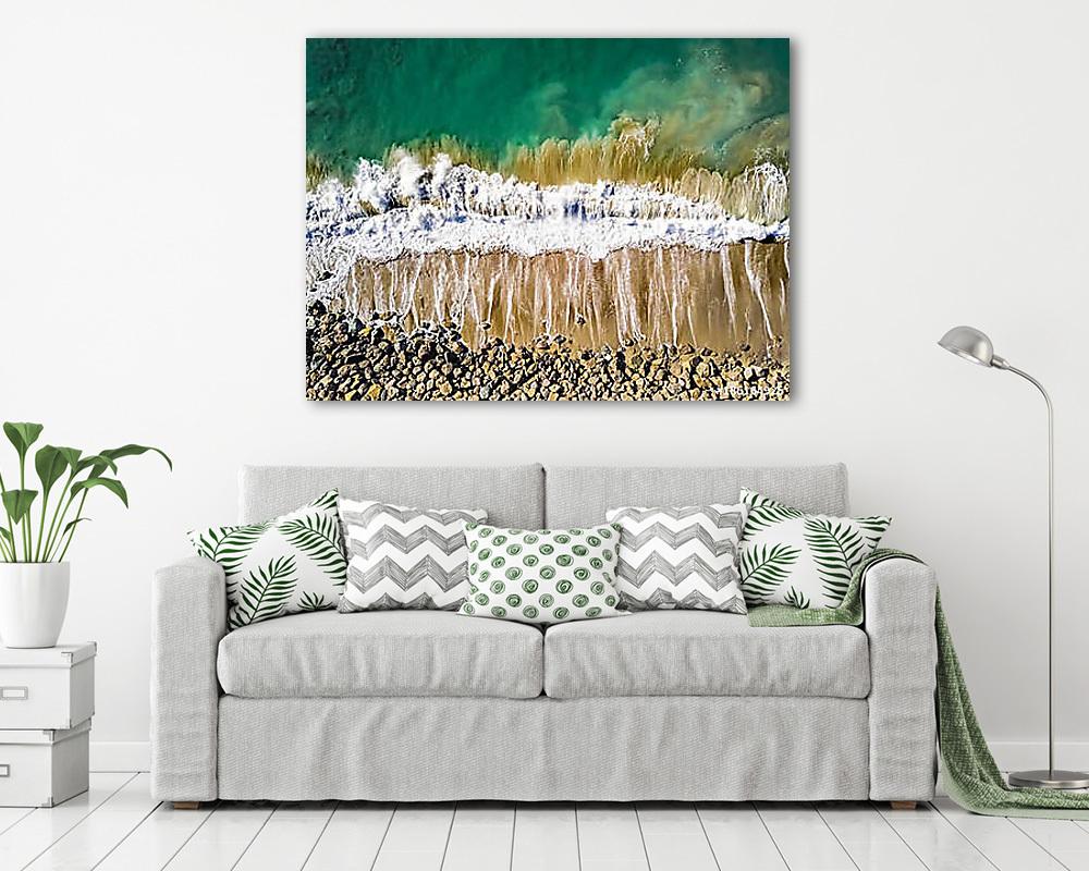 A hullám és a tengerpart találkozása (légifotó) (többrészes kép) - vászonkép, falikép otthonra és irodába