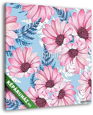 Floral seamless pattern 4. Watercolor flowers. Chrysanthemums - vászonkép 3D látványterv