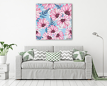 Floral seamless pattern 4. Watercolor flowers. Chrysanthemums (vászonkép) - vászonkép, falikép otthonra és irodába