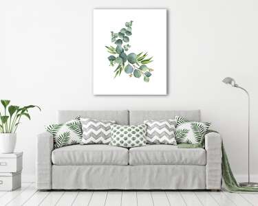 Watercolor vector wreath with green eucalyptus leaves and branch (vászonkép) - vászonkép, falikép otthonra és irodába