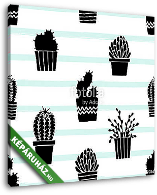 Hand Drawn Cactus Pattern - vászonkép 3D látványterv