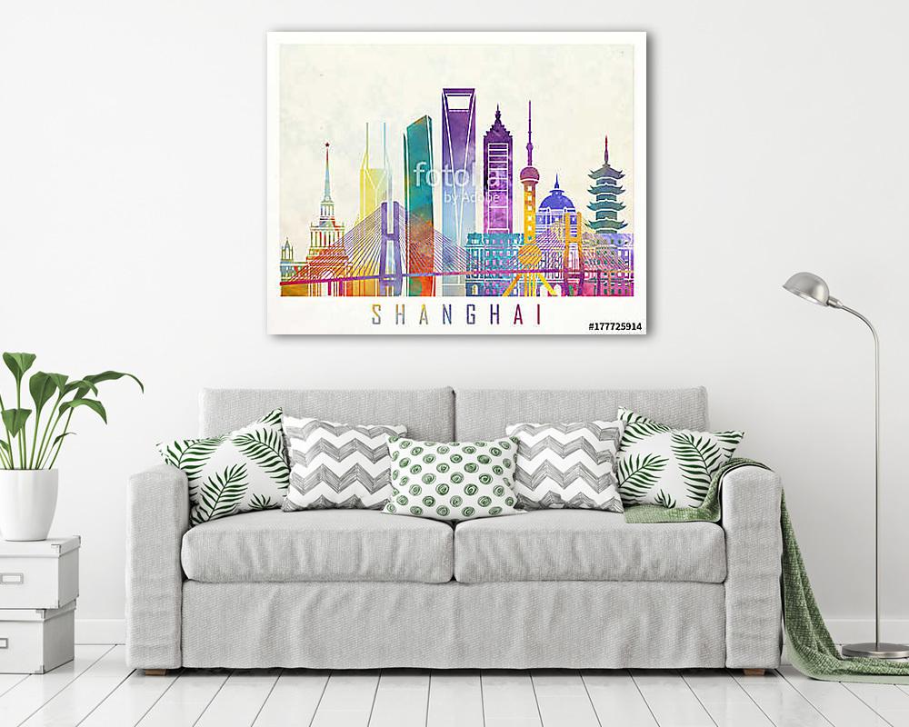 Shanghai landmarks watercolor poster - vászonkép, falikép vásárlás Shanghai landmarks watercolor poster (vászonkép) - vászonkép, falikép otthonra és irodába