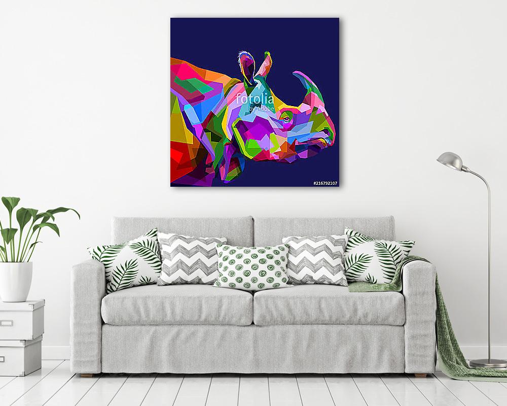 Színes rinocérosz illusztráció (többrészes kép) - vászonkép, falikép otthonra és irodába