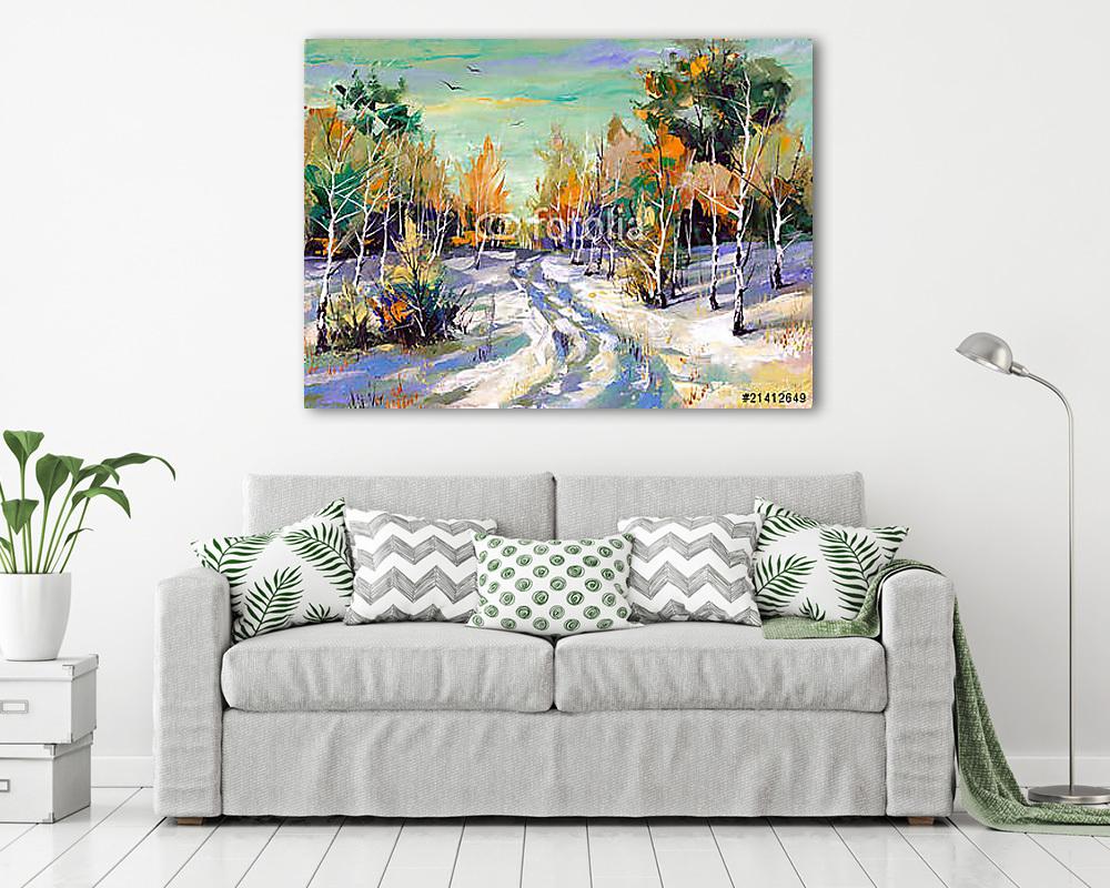 Winter road to wood (vászonkép) - vászonkép, falikép otthonra és irodába