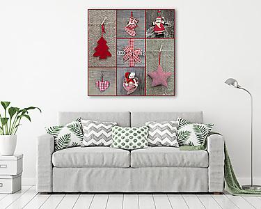 Karácsonyi motívumok vörös és rusztikus stílusban (vászonkép) - vászonkép, falikép otthonra és irodába