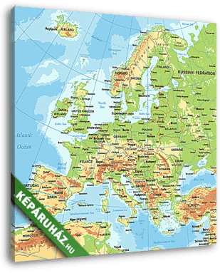 Európa - fizikai térkép - vászonkép 3D látványterv