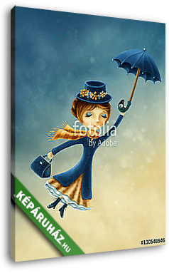 Mary Poppins illusztráció (kék ruha) - vászonkép 3D látványterv