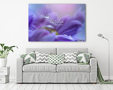 A dandelion seed with a drop of dew on a purple flower. Art work (vászonkép) - vászonkép, falikép otthonra és irodába