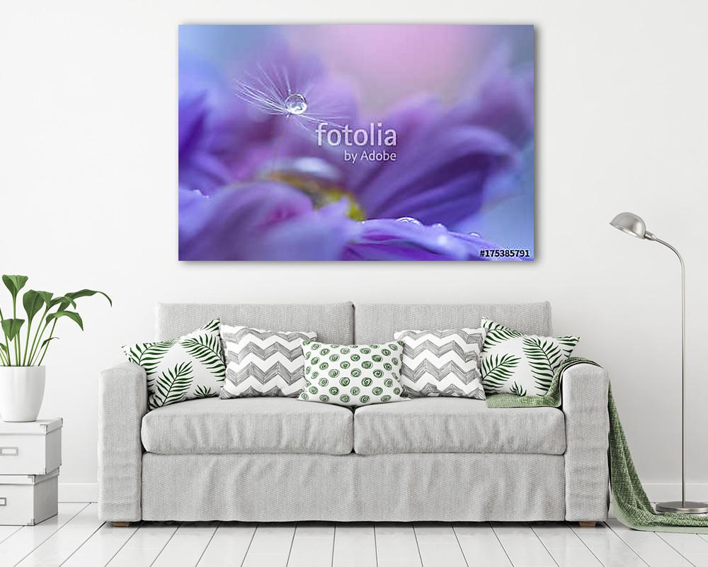 A dandelion seed with a drop of dew on a purple flower. Art work - vászonkép, falikép vásárlás A dandelion seed with a drop of dew on a purple flower. Art work (poszter) - vászonkép, falikép otthonra és irodába