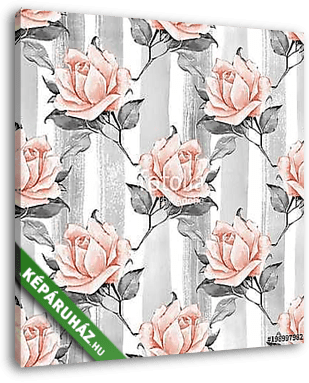 Floral seamless pattern. Watercolor background with beautiful ro - vászonkép 3D látványterv