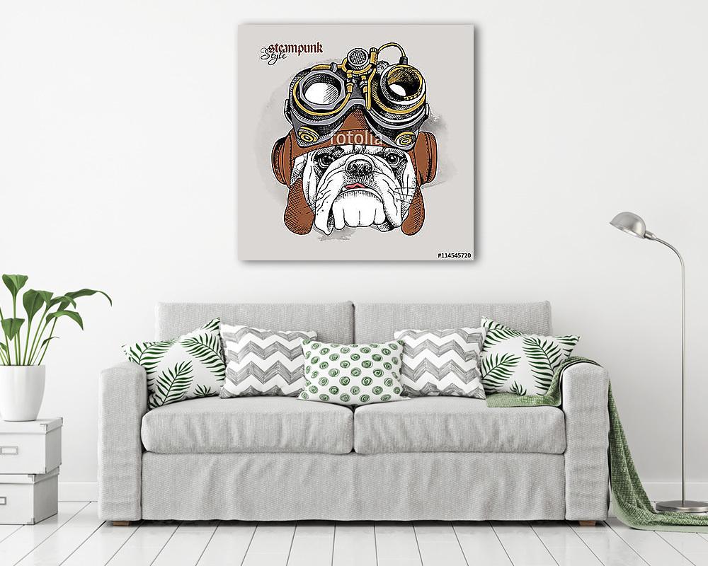The image of the bulldog portrait in the Steampunk helmet. Vecto - vászonkép, falikép vásárlás The image of the bulldog portrait in the Steampunk helmet. Vecto (vászonkép) - vászonkép, falikép otthonra és irodába