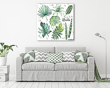 Illustration with tropical leaves. Watercolor set of green leave (vászonkép) - vászonkép, falikép otthonra és irodába