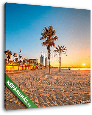 Barceloneta Beach in Barcelona at sunrise - vászonkép 3D látványterv