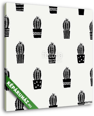 Hand Drawn Cactus Pattern - vászonkép 3D látványterv