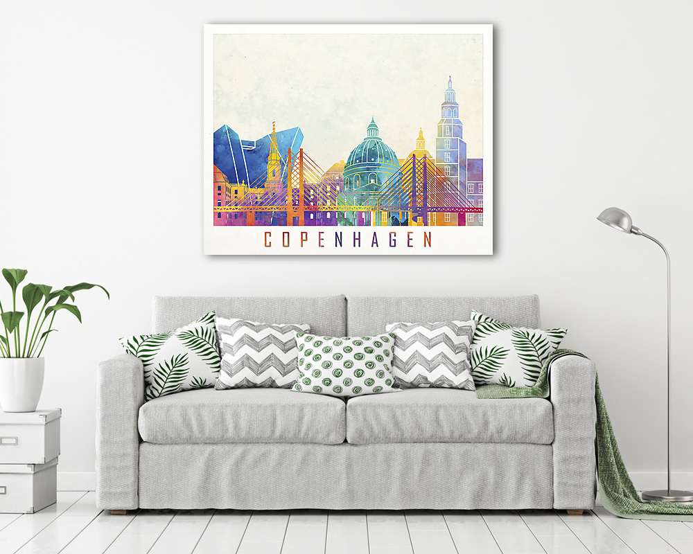 Copenhagen landmarks watercolor poster (többrészes kép) - vászonkép, falikép otthonra és irodába