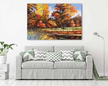 Autumn landscape on the bank of the river (vászonkép) - vászonkép, falikép otthonra és irodába