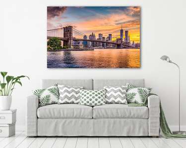 New York naplemente idején a Brooklyn híddal (vászonkép) - vászonkép, falikép otthonra és irodába