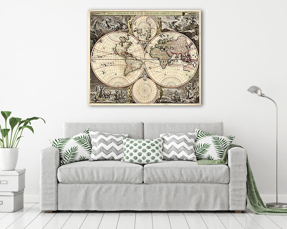 Világtérkép, 1658 (többrészes kép) - vászonkép, falikép otthonra és irodába