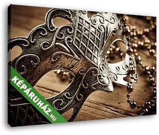 Velencei maszk fa asztalon gyöngysorral - vászonkép 3D látványterv Velencei maszk fa asztalon gyöngysorral - vászonkép 3D látványterv