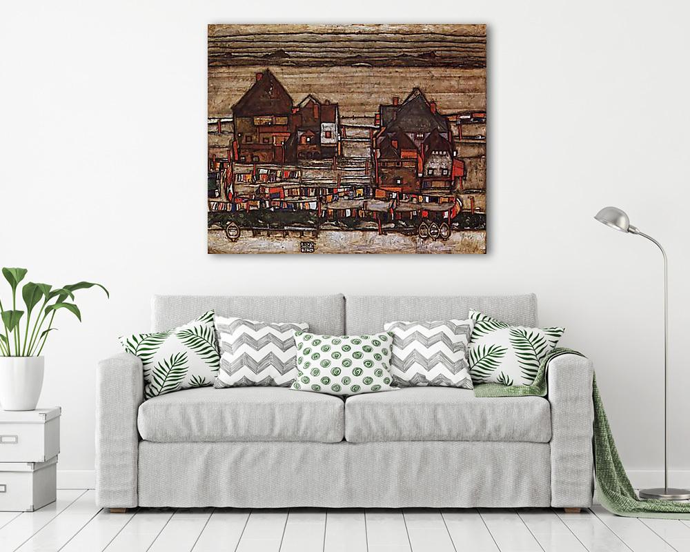 Külvárosi házak száradó ruhákkal az előtérben - vászonkép, falikép vásárlás Külvárosi házak száradó ruhákkal az előtérben (többrészes kép) - vászonkép, falikép otthonra és irodába