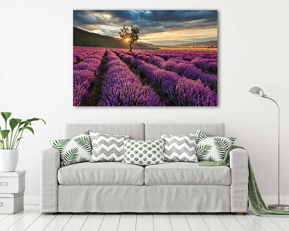 Lenyűgöző napfelkelte a levendulamezőn (fotótapéta) - vászonkép, falikép otthonra és irodába
