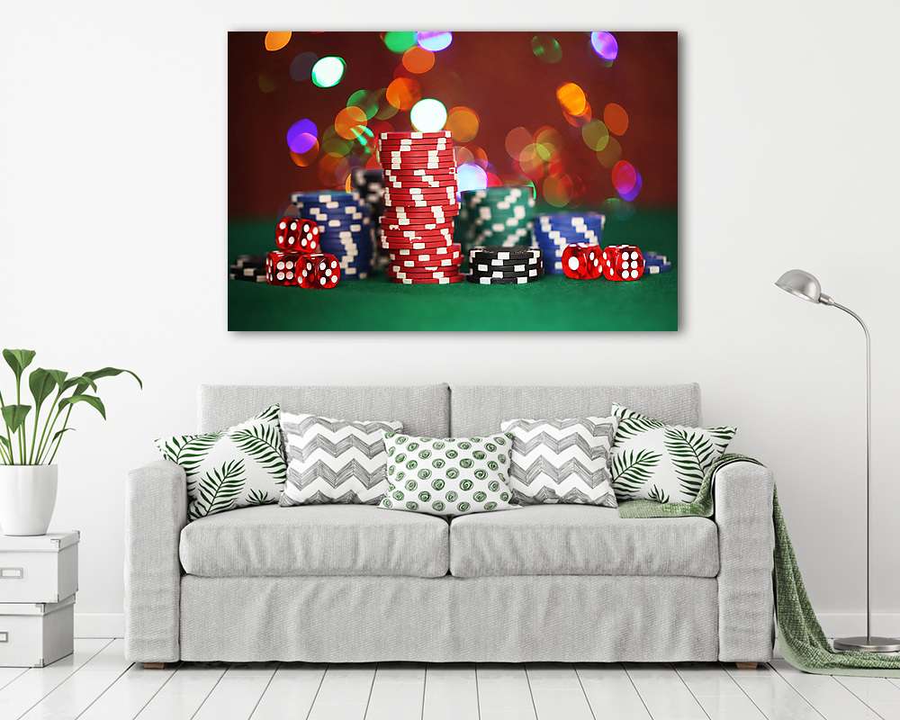 A póker zsetonjai csillogó háttéren (poszter) - vászonkép, falikép otthonra és irodába