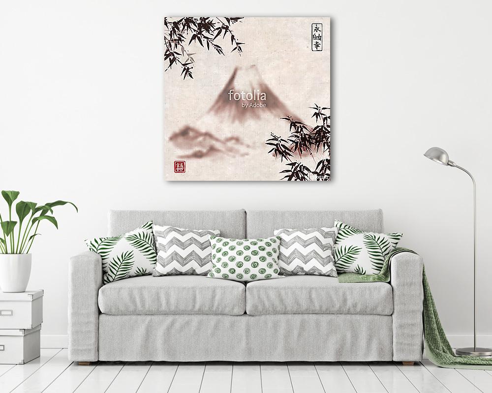 Bambuszfák és Fujiyama hegyek vintage stílusú kézzel húzott w - vászonkép, falikép vásárlás Bambuszfák és Fujiyama hegyek vintage stílusú kézzel húzott w (vászonkép) - vászonkép, falikép otthonra és irodába