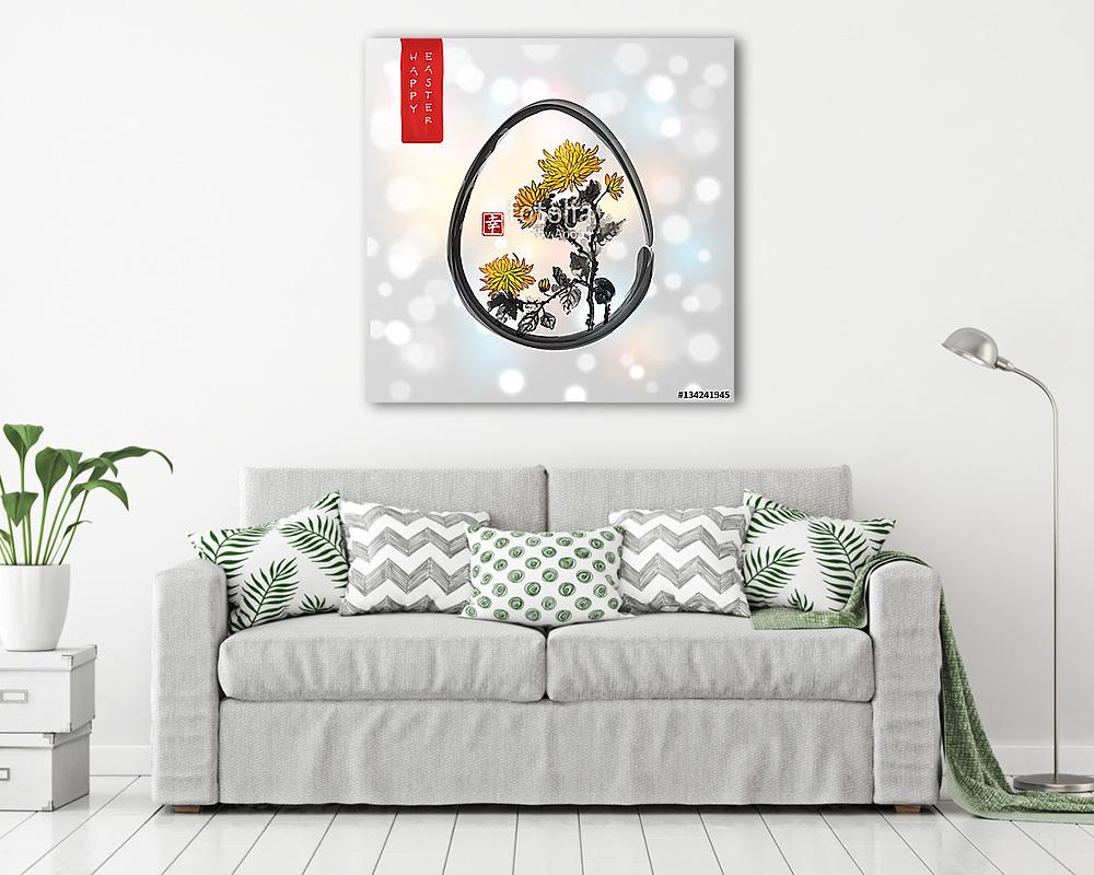 Húsvéti kártya tojással és krizantémnal kézzel húzott hagyományo - vászonkép, falikép vásárlás Húsvéti kártya tojással és krizantémnal kézzel húzott hagyományo (vászonkép) - vászonkép, falikép otthonra és irodába