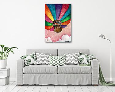 Színes hőlégballon akvarell (vászonkép) - vászonkép, falikép otthonra és irodába