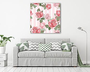 Floral seamless pattern 10. Watercolor background with red roses (vászonkép) - vászonkép, falikép otthonra és irodába