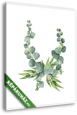 Watercolor vector bouquet with green eucalyptus leaves and branc - vászonkép 3D látványterv