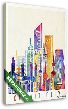 Kuwait city landmarks watercolor poster - vászonkép 3D látványterv