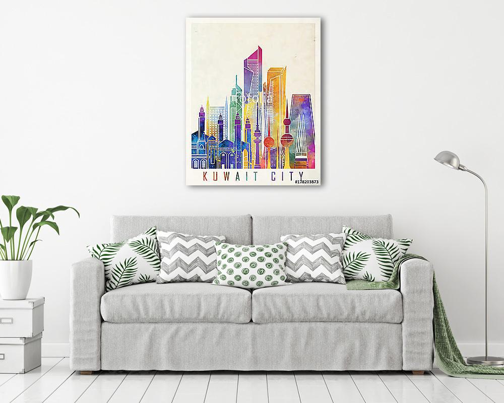 Kuwait city landmarks watercolor poster (bögre) - vászonkép, falikép otthonra és irodába