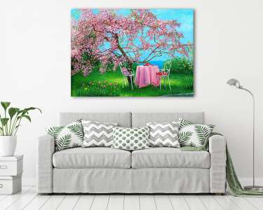 Blossoming plum in a spring garden (vászonkép) - vászonkép, falikép otthonra és irodába